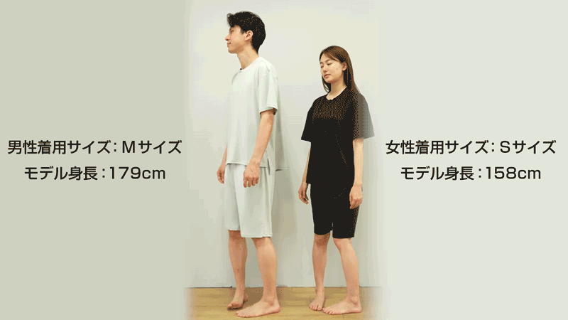 男性着用サイズ：Mサイズ、女性着用サイズ：Sサイズ