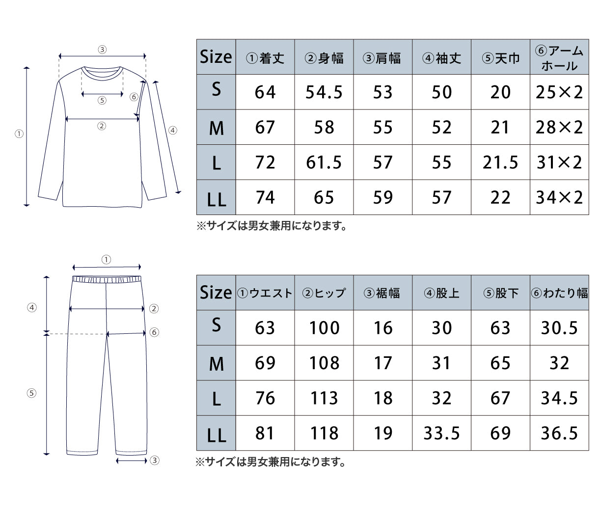 リカバリーウェア オールシーズン サイズ表